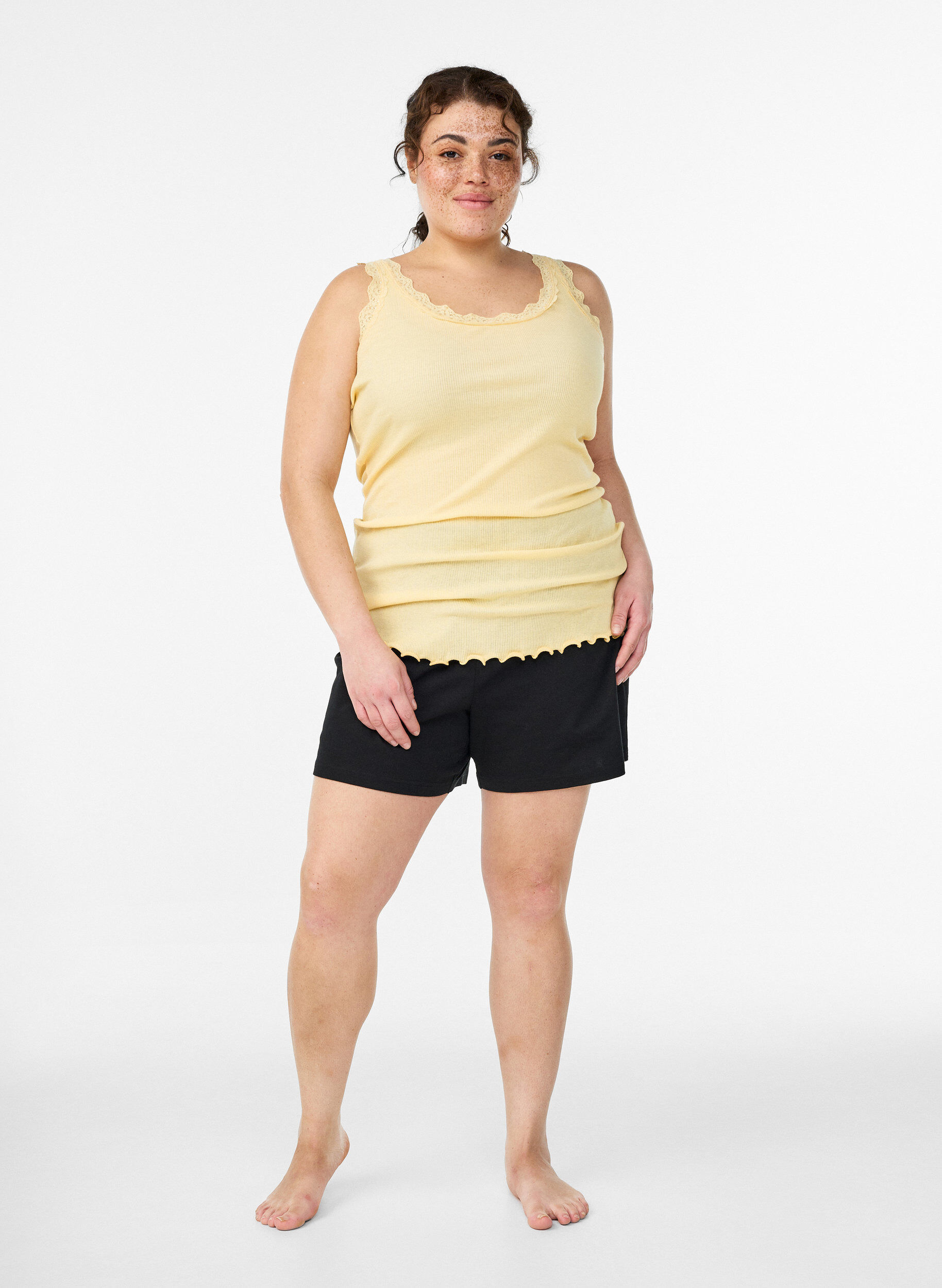 Zizzifashion Top with lace trim, Yellow, Model image number 1