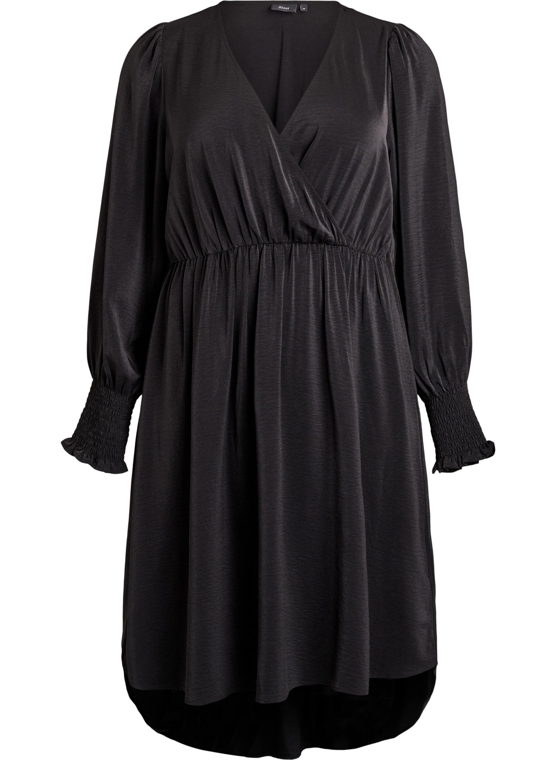 Midi dress with wrap-look and smock sleeves