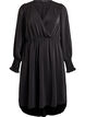 Midi dress with wrap-look and smock sleeves, Black, Packshot image number 0