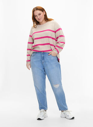 Rib-knit sweater with stripes, P.Stone/Rasp.R.Mel., Model image number 2