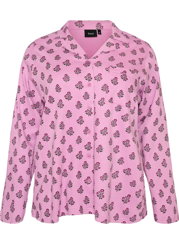 Cotton pyjama shirt with chest pocket, Rose, Packshot image number 0
