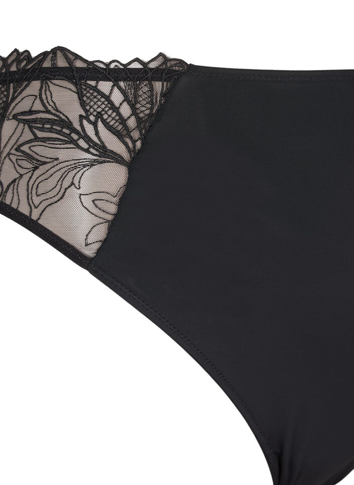 Microfiber thong with lace, Black, Packshot image number 2