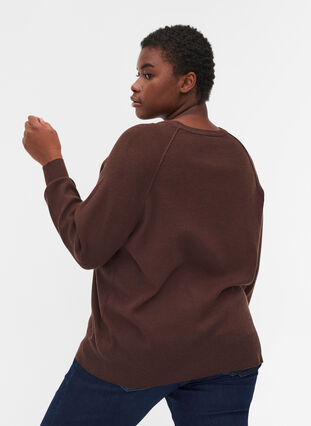 Knitted blouse with rounded neckline, Coffee Bean, Model image number 1