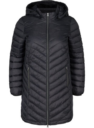 Long, quilted, lightweight jacket, Black, Packshot image number 0
