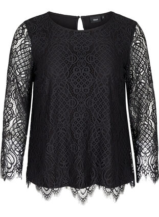 Long-sleeved lace blouse, Black, Packshot image number 0