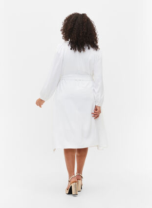 Wrap dress with long sleeves, Bright White, Model image number 1