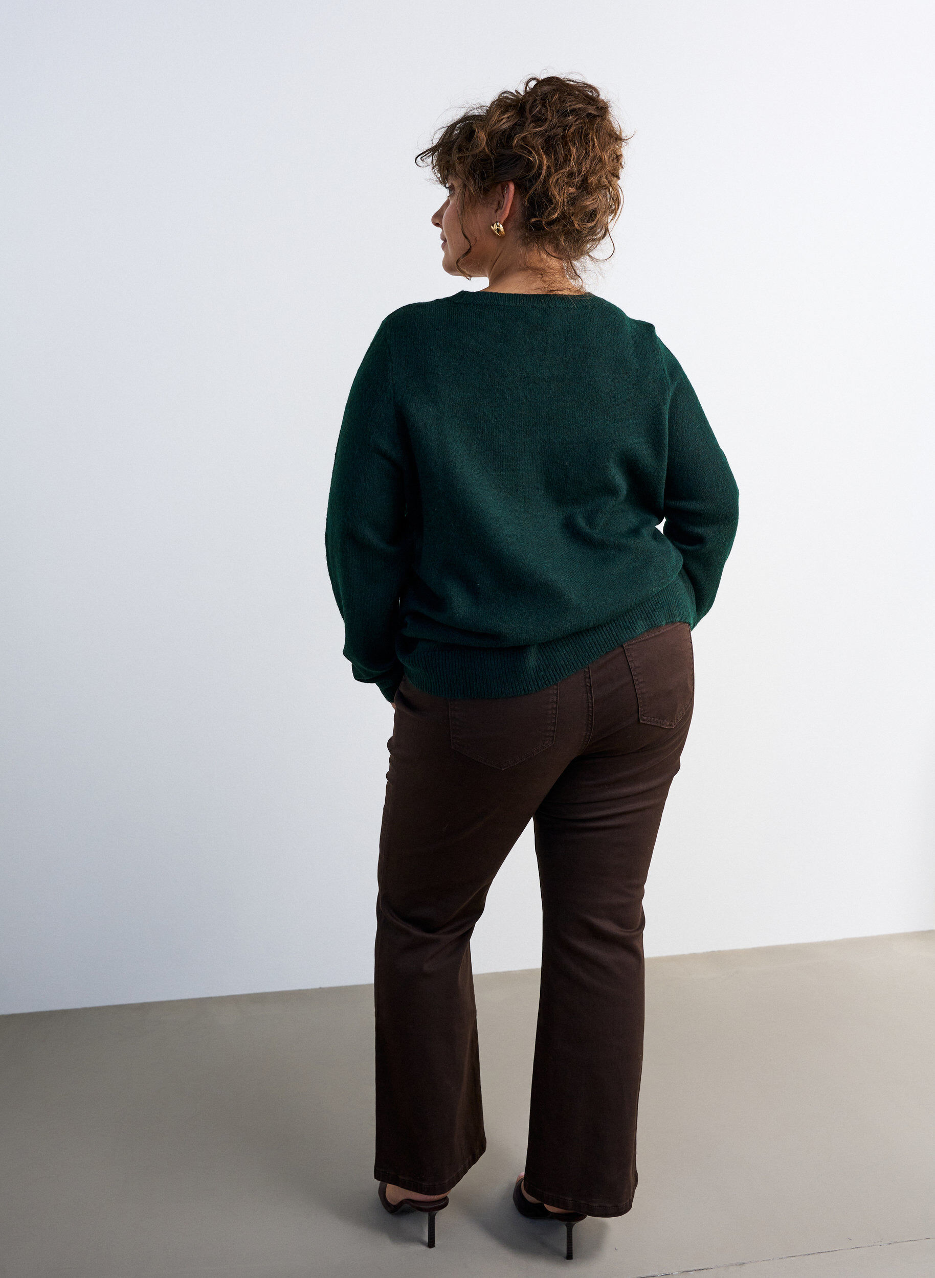 ZizzifashionKnitted blouse with glitter bow, Green, Model image number 2