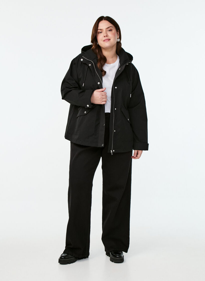 Short spring jacket with detachable hood, Black, Model image number 1