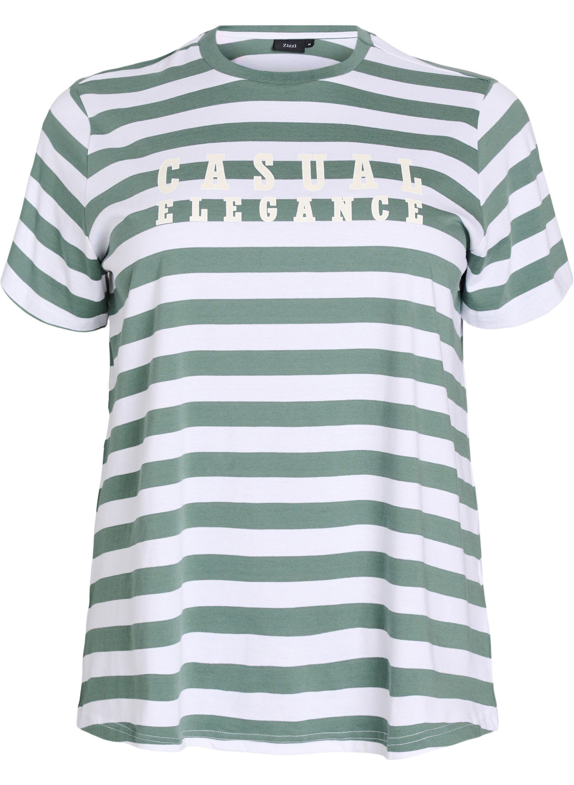 Zizzifashion Organic cotton T-shirt with stripes and text, Green, Packshot image number 0