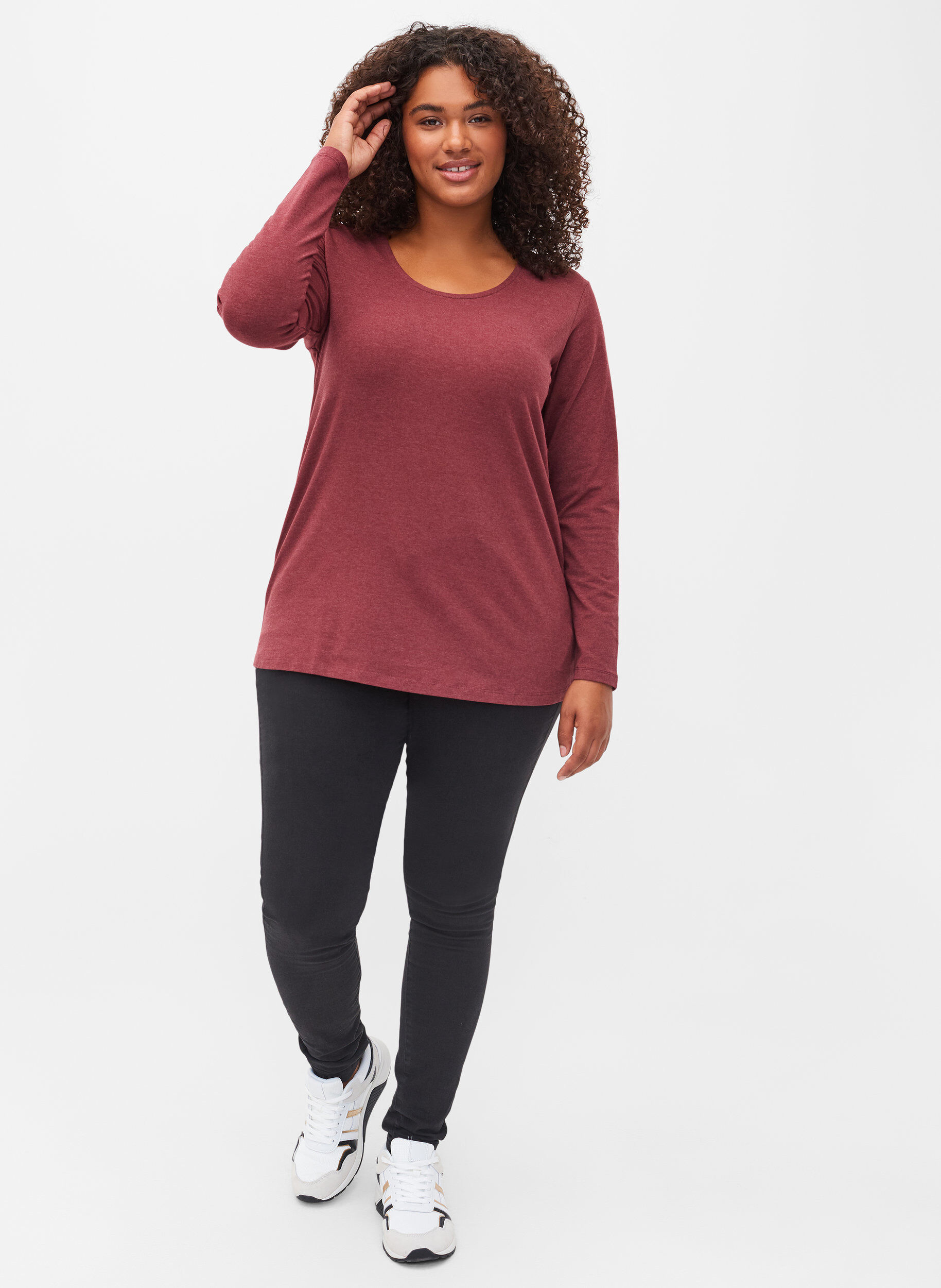 Zizzifashion Basic blouse with long sleeves, Cabernet Melange, Model image number 2