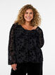 Mesh blouse with floral pattern and open front, Black, Model image number 0