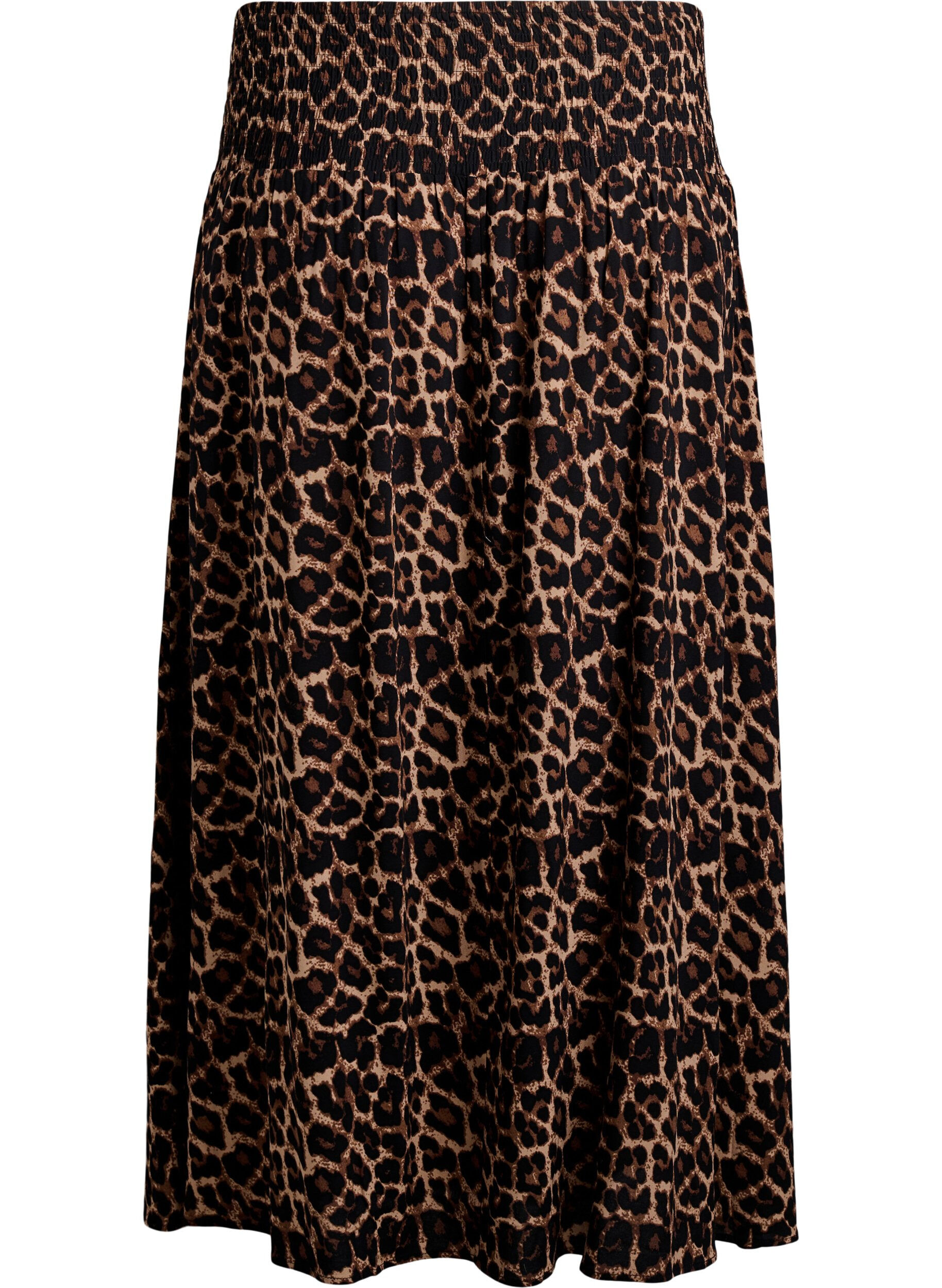 Zizzifashion Viscose maxi skirt with smocking, Brown, Packshot image number 1