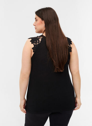 Plain-coloured top with lace sleeves, Black, Model image number 1