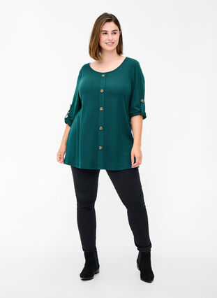 Blouse with buttons and 3/4 sleeves, Ponderosa Pine, Model image number 2