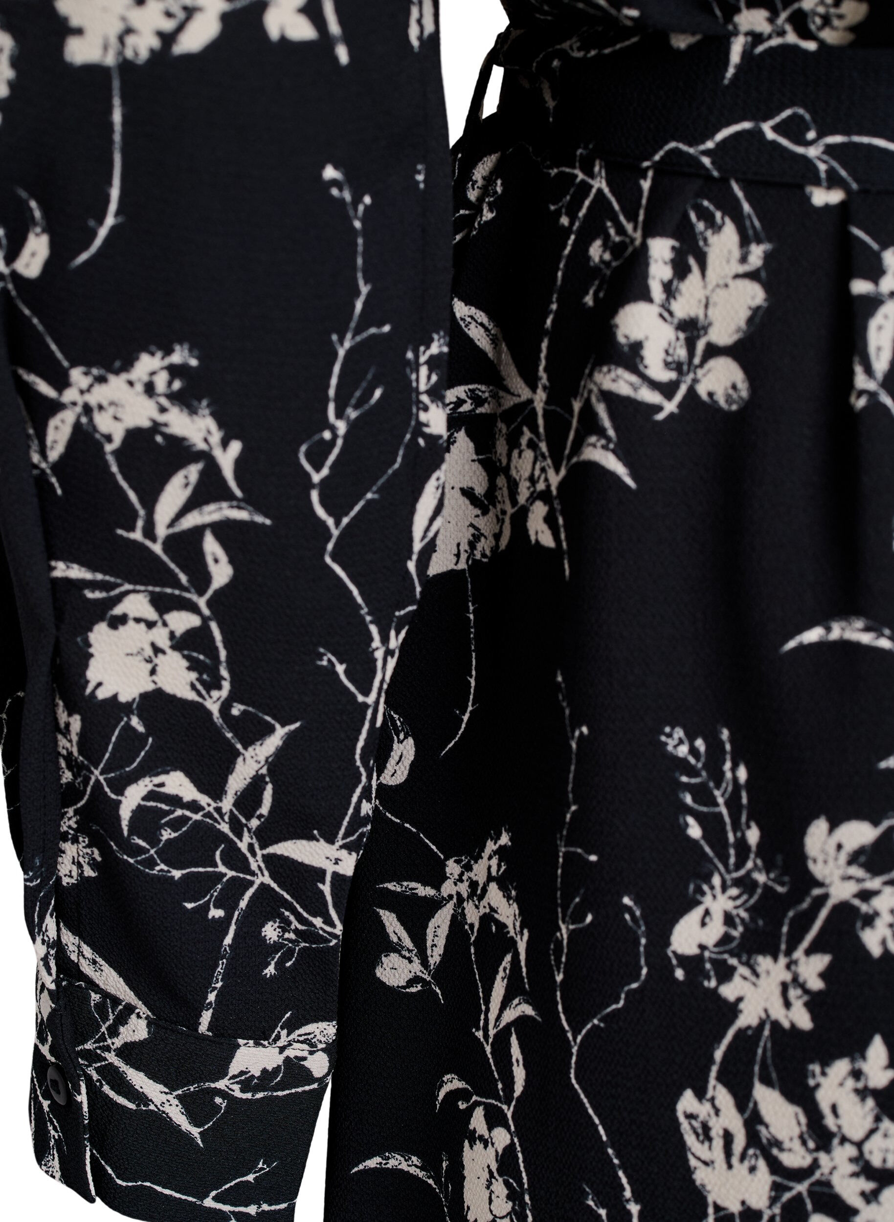 Zizzifashion Long-sleeved shirt dress with tie belt, Black, Packshot image number 3