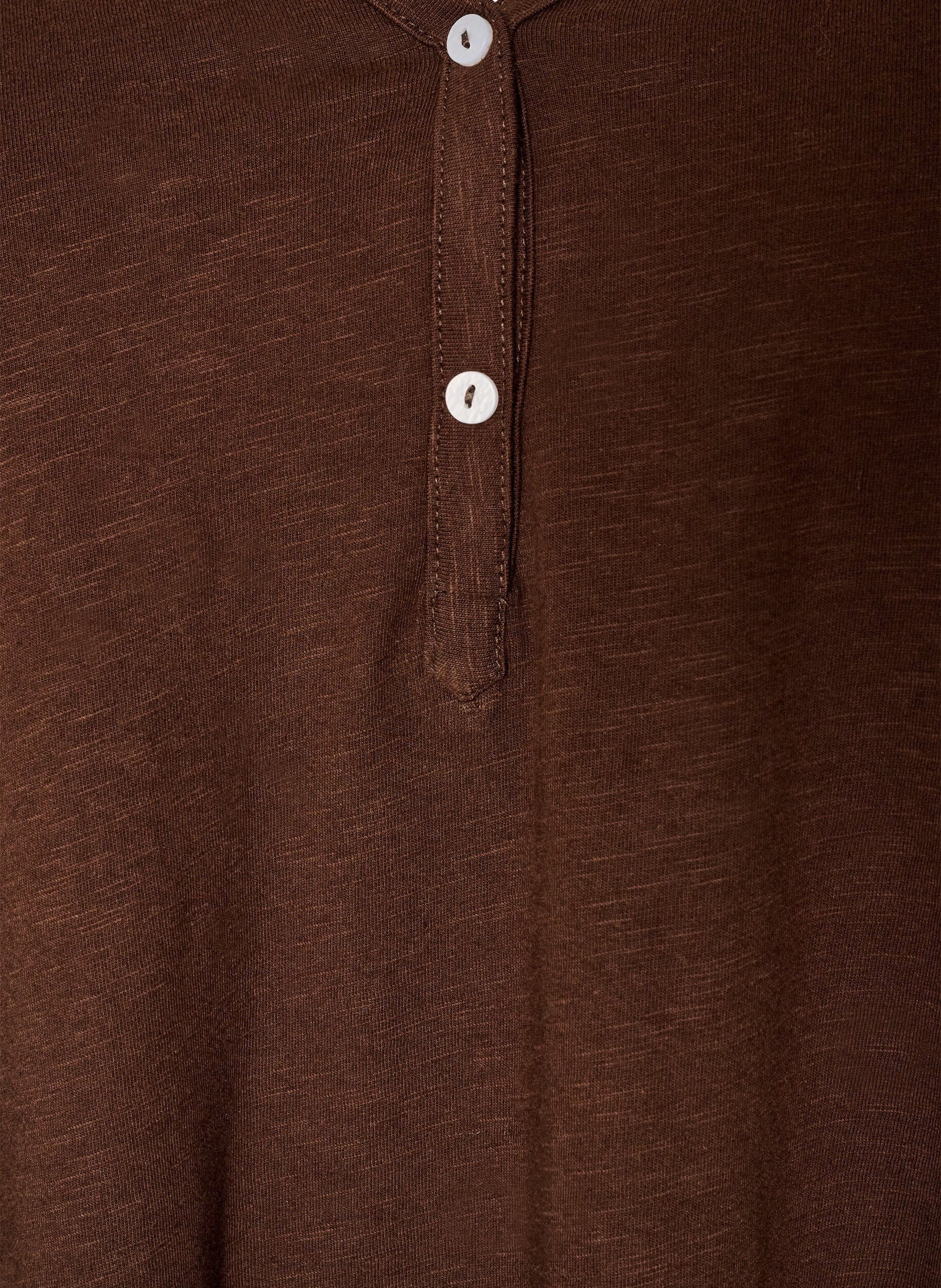 ZizzifashionLong-sleeved t-shirt with V-neck and buttons, Brown, Packshot image number 2