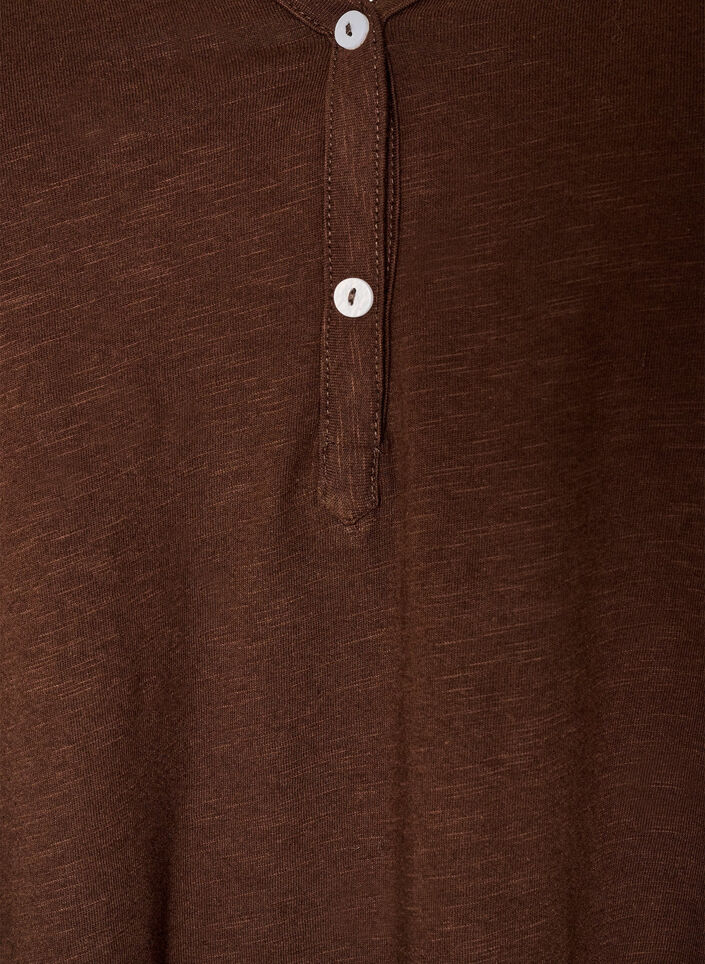 Long-sleeved t-shirt with V-neck and buttons, Brown, Packshot image number 2