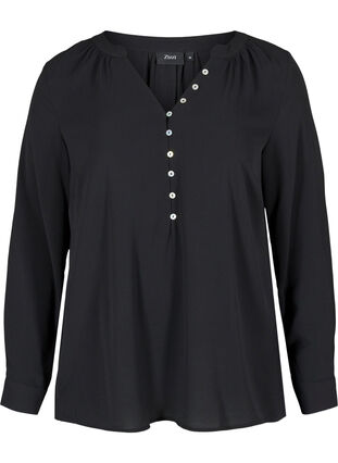 V-neck blouse with button details, Black, Packshot image number 0