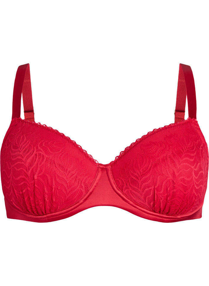 Padded bra with shiny microfibre and lace cups, Red, Packshot image number 0