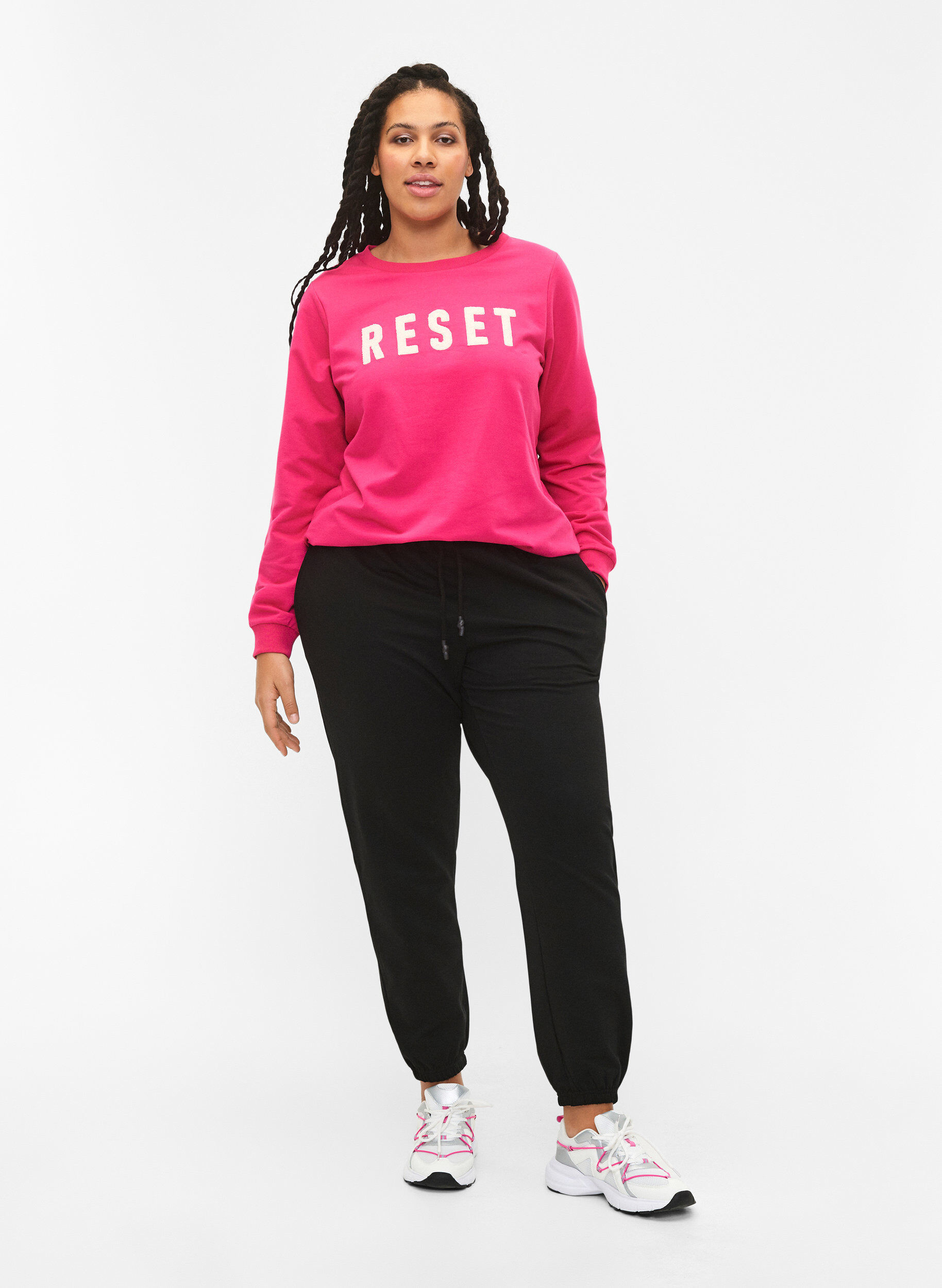 Zizzifashion Sweatshirt with text, Fuchsia P. W. Reset, Model image number 2