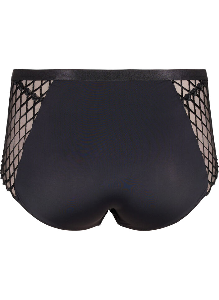Panties with mesh detail and regular waist, Black, Packshot image number 1