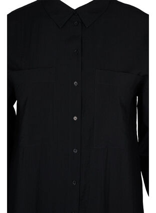 Long viscose shirt with pockets and slits, Black, Packshot image number 2