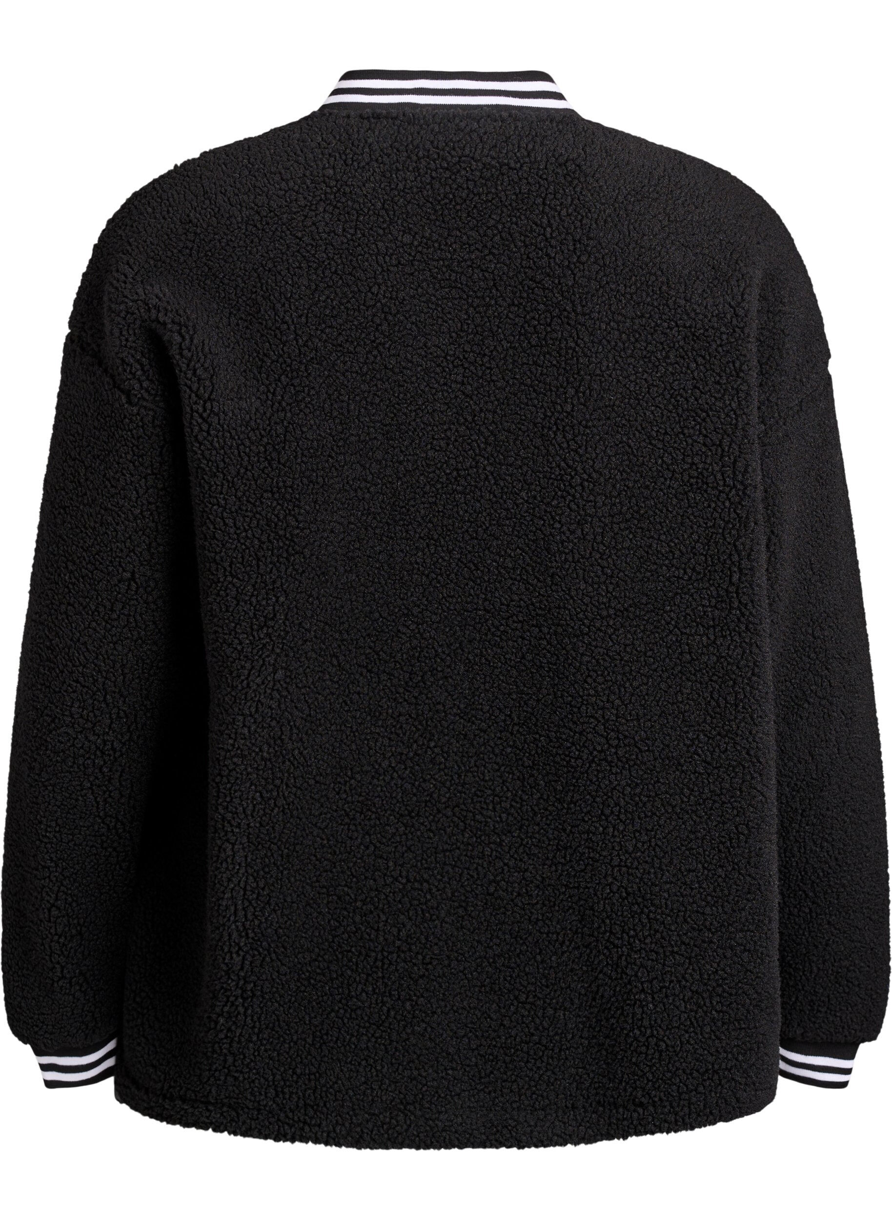 Zizzifashion Teddy fleece jacket with stripe details, Black, Packshot image number 1