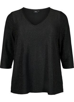 Glitter blouse with 3/4 sleeves, Black Black, Packshot image number 0