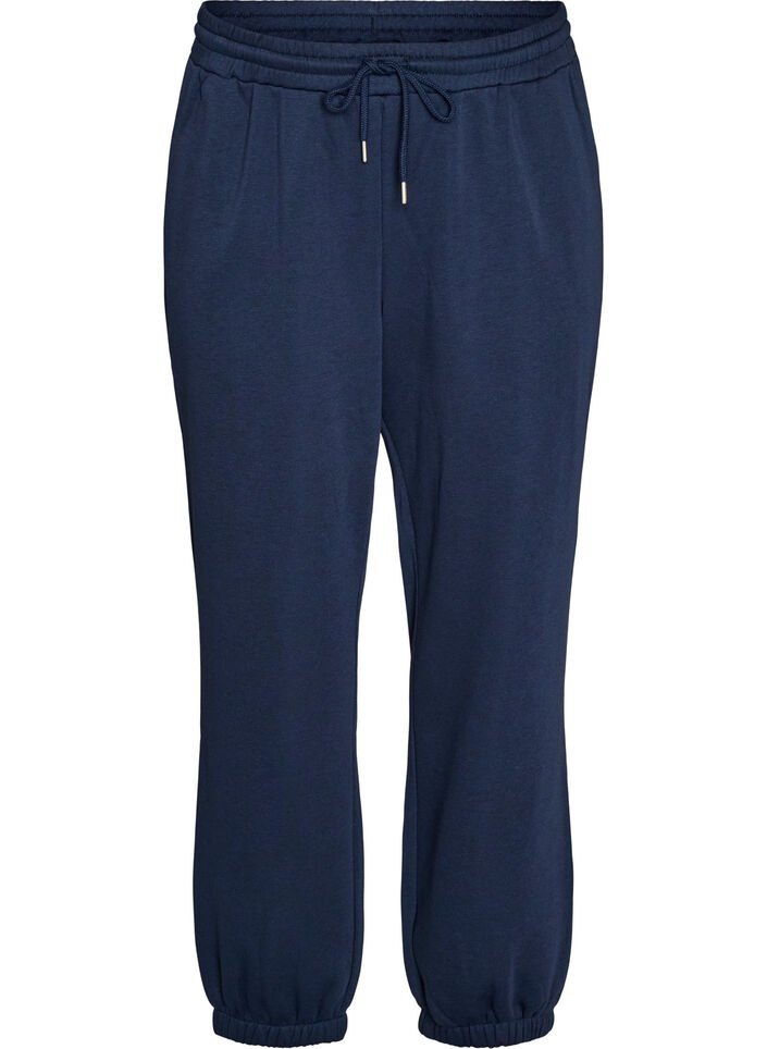 High-waisted sweatpants with drawstring, Blue, Packshot image number 0