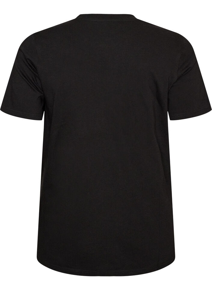 Cotton T-shirt with text print, Black, Packshot image number 1