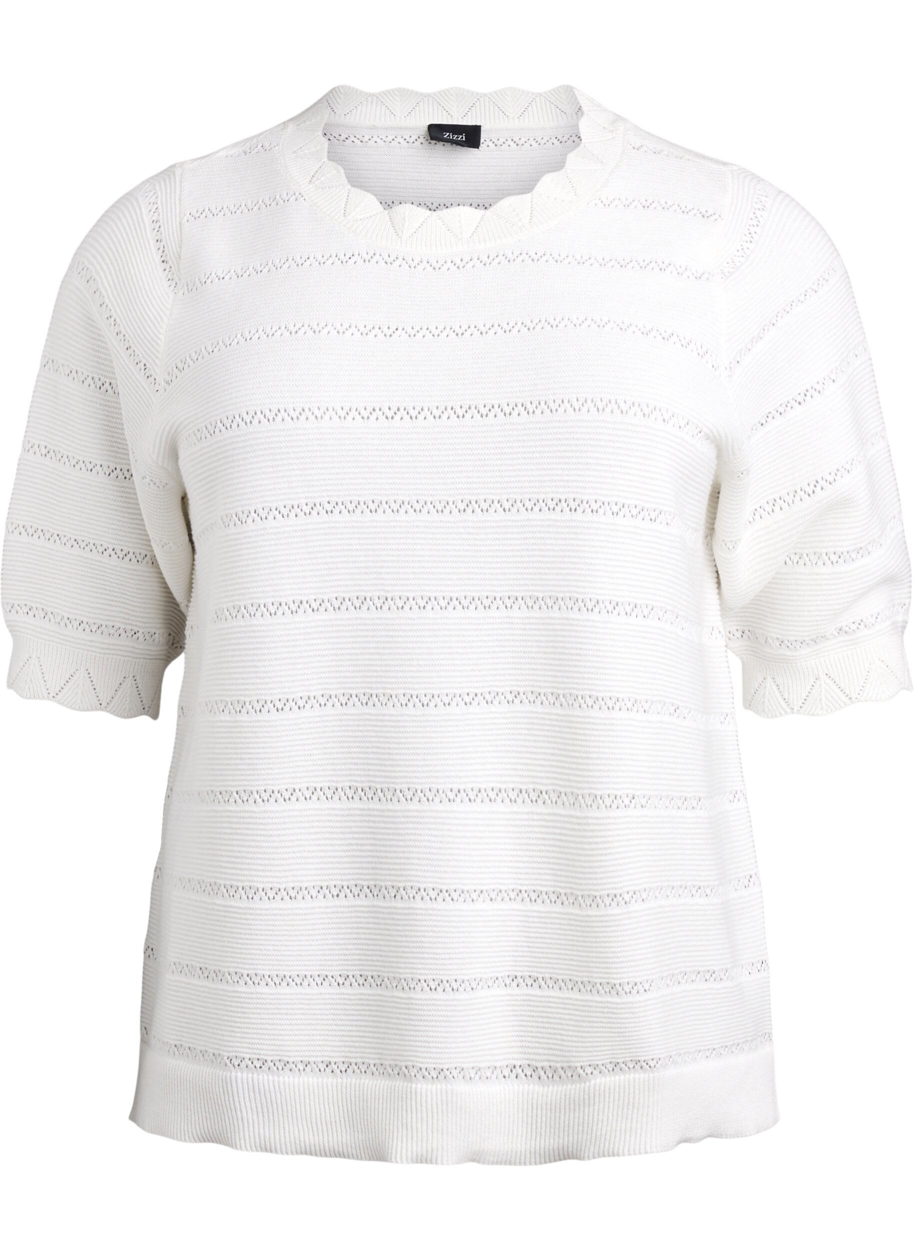 Knitted blouse with a striped openwork pattern and short sleeves