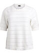 Knitted blouse with a striped openwork pattern and short sleeves, Vanilla, Packshot image number 0