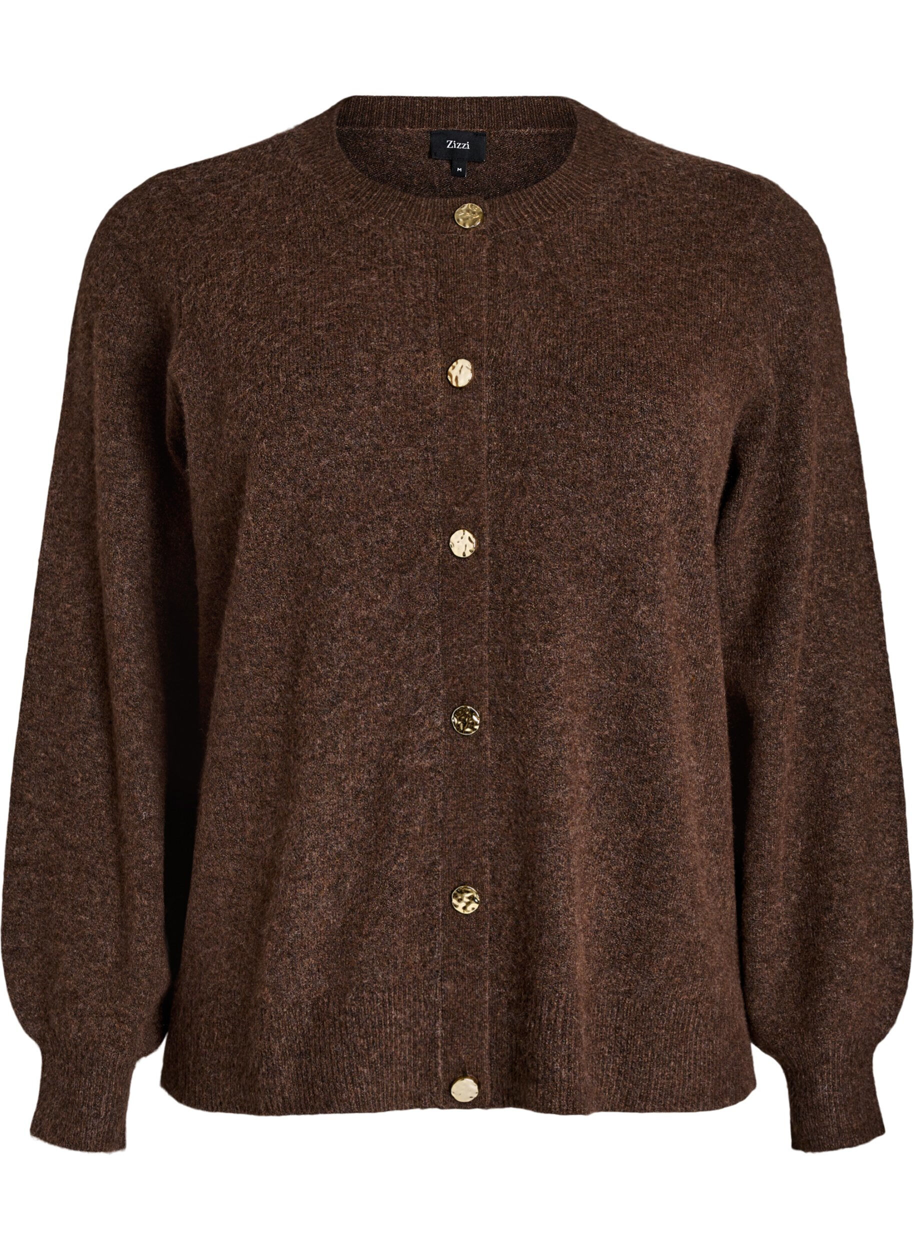 Zizzifashion Cardigan in soft knit with gold-coloured buttons, Brown, Packshot image number 0