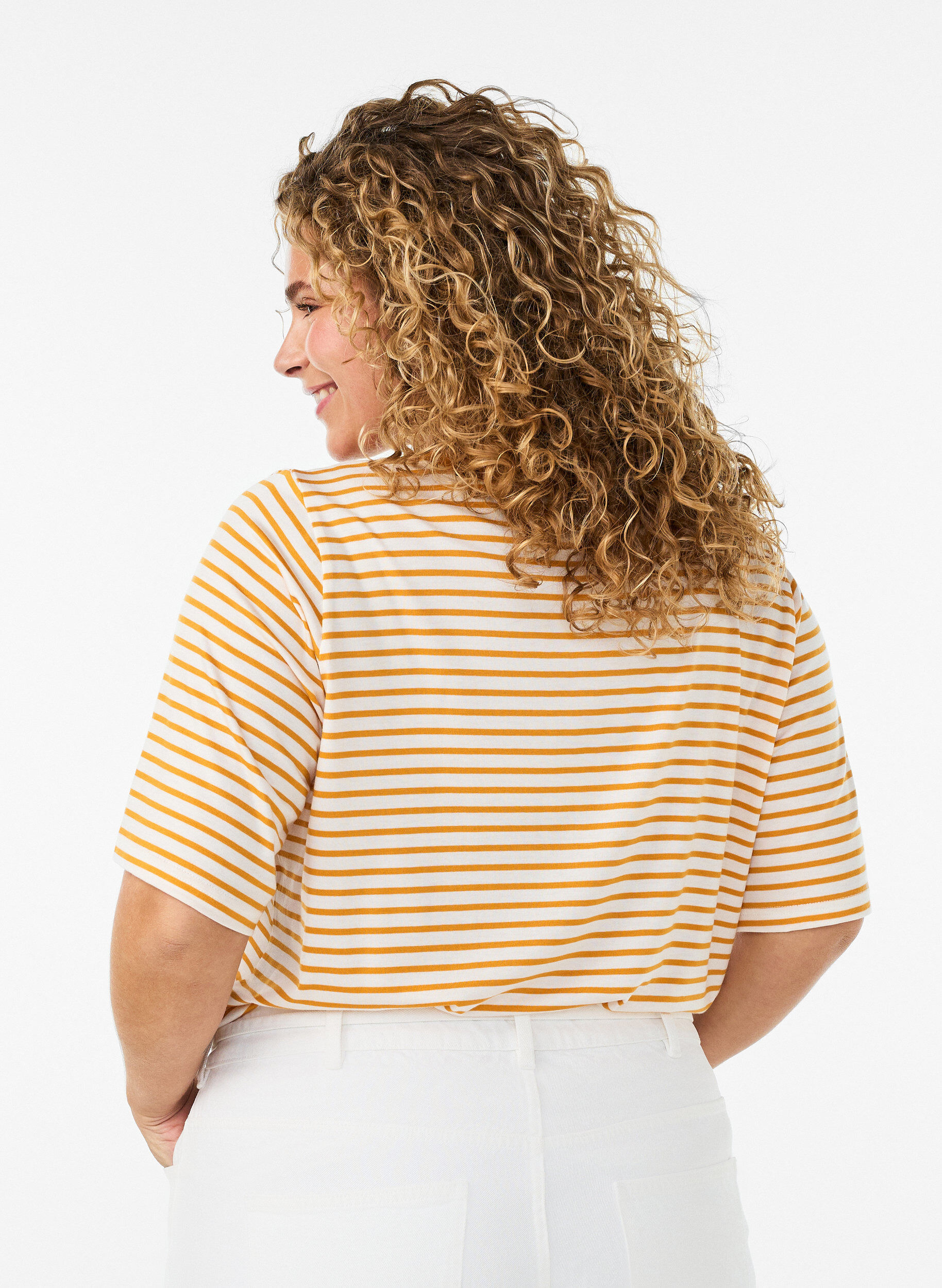 Zizzifashion T-shirt with TENCEL&trade; Lyocell and stripes, Yellow, Model image number 2