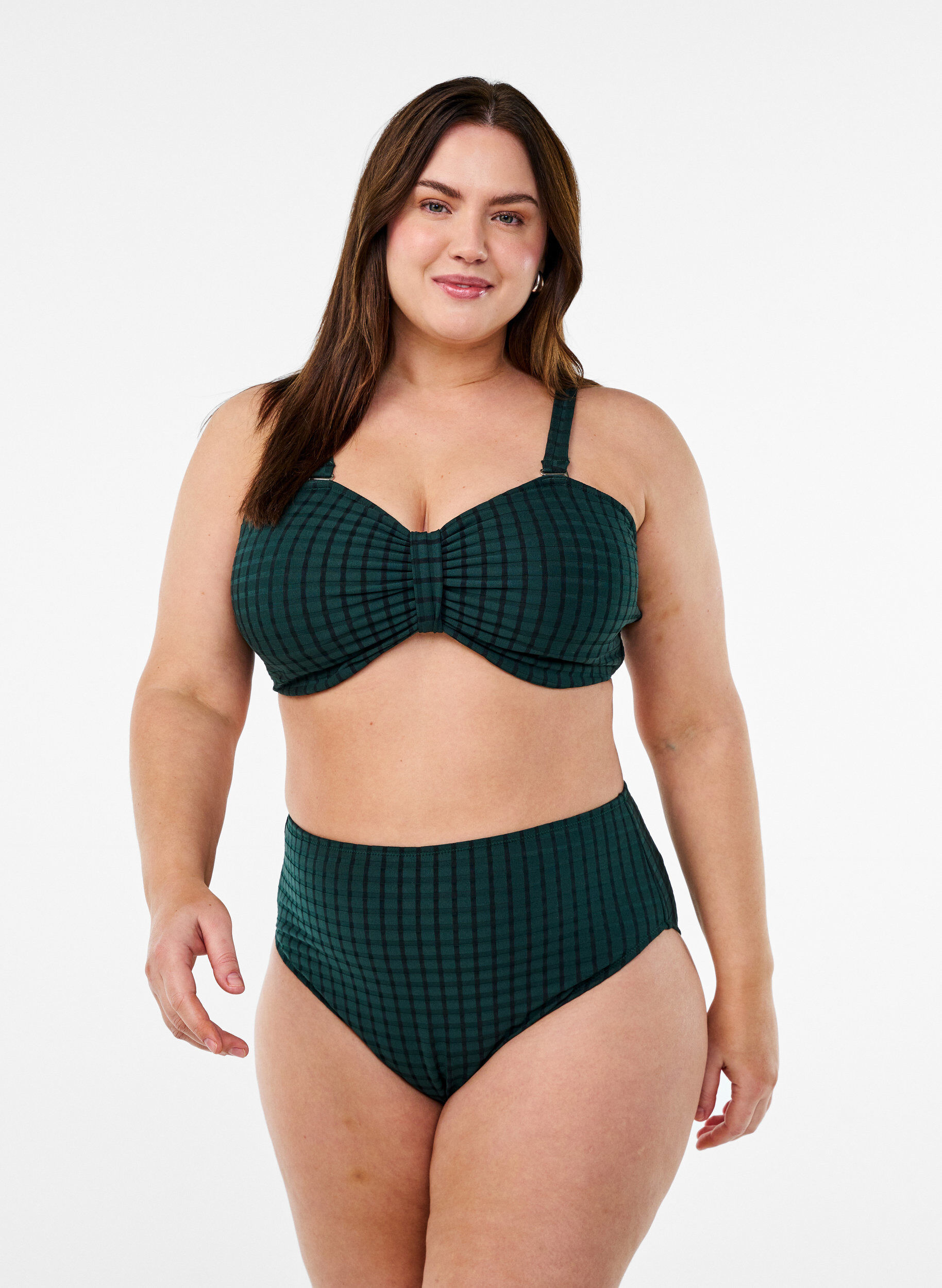 Checked bikini bottoms with a high waist and tai cut, Green, Model