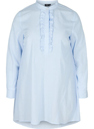 Cotton shirt with stripes and ruffles, Blue Stripe, Packshot image number 0