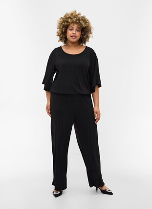 Short-sleeved jumpsuit with glitter, Black, Model image number 0