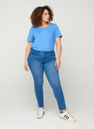 Slim fit Emily jeans with regular waist, Blue denim, Model image number 1
