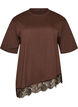 T-shirt with asymmetric lace hem, Brown, Packshot image number 0