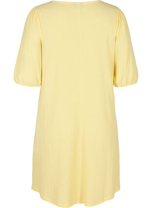 Dress with puff sleeves and V-neck, Mellow Yellow, Packshot image number 1