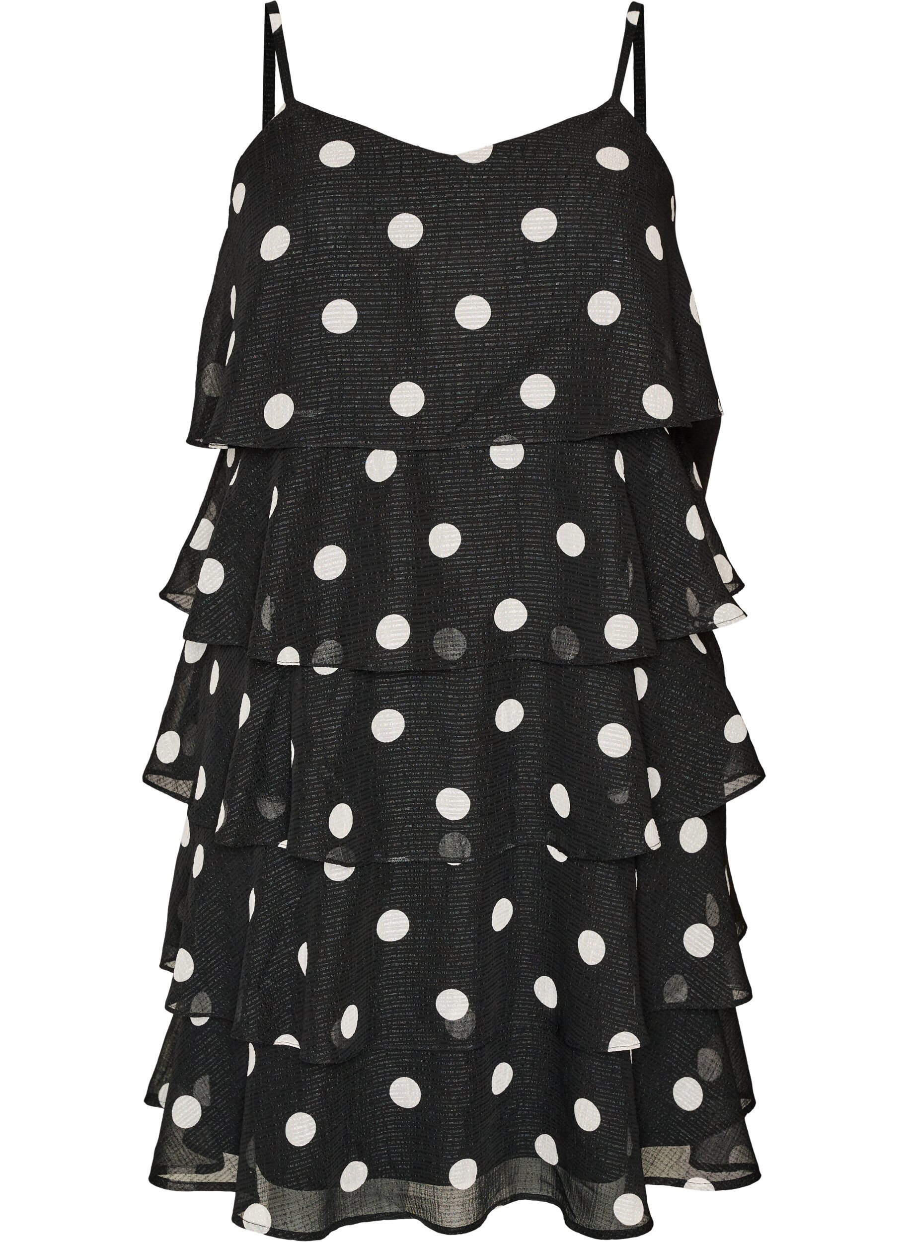 Zizzifashion Layered dress with ruffles and spaghetti straps, Black, Packshot image number 0