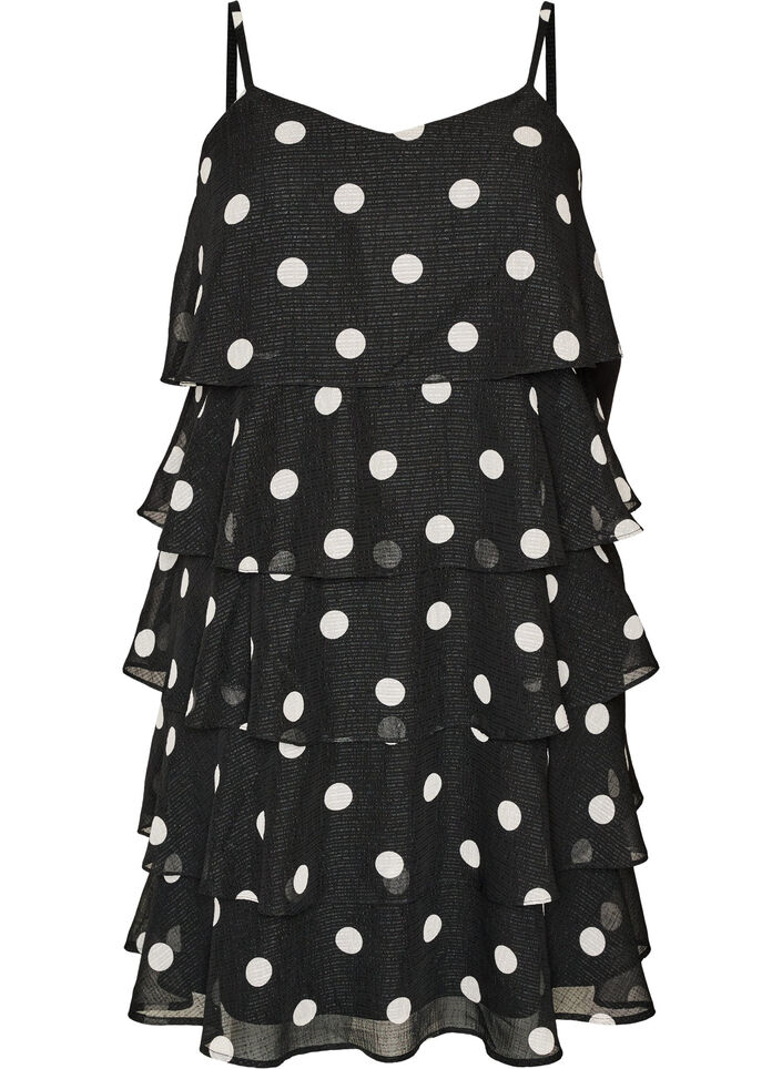 Layered dress with ruffles and spaghetti straps, Black, Packshot image number 0