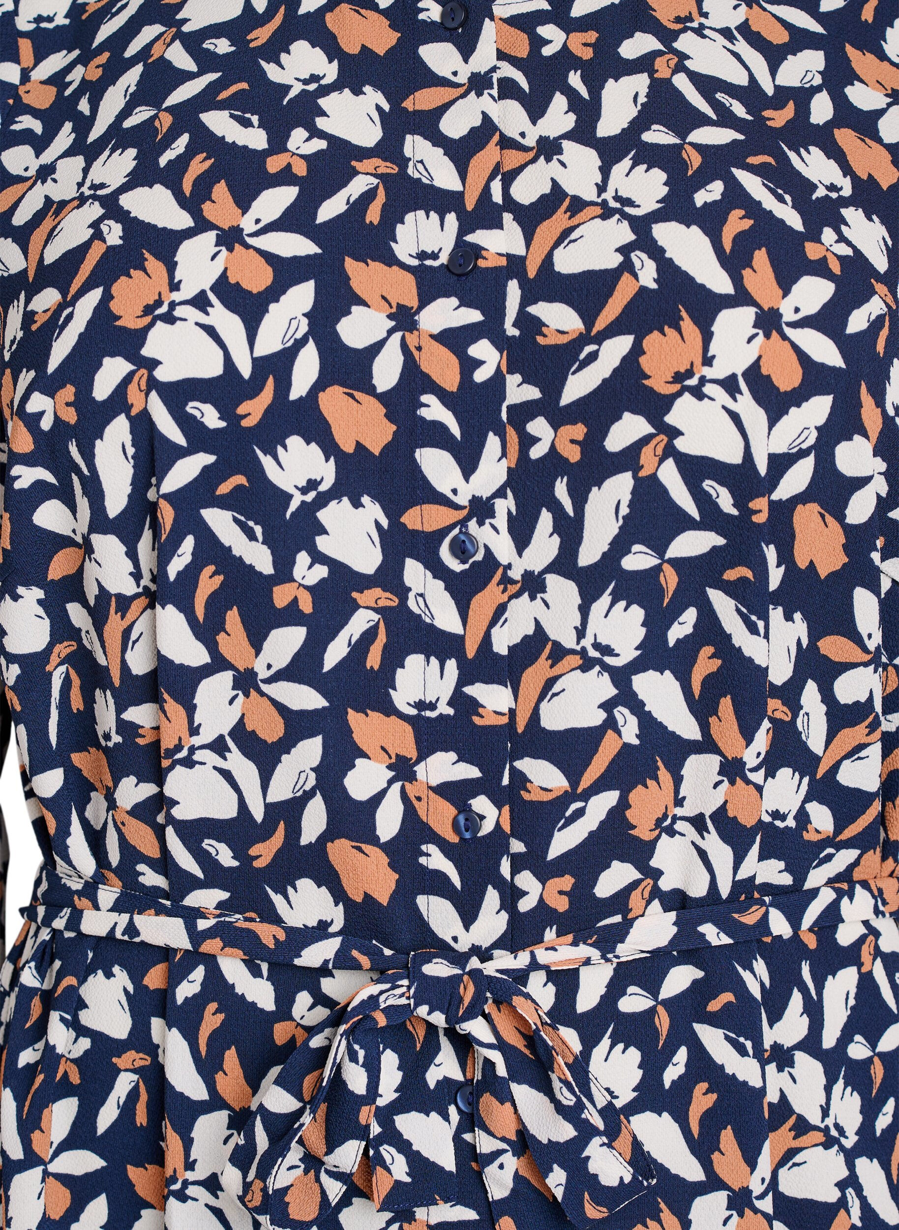 Zizzifashion Long-sleeved shirt dress with tie belt, Blue, Packshot image number 2