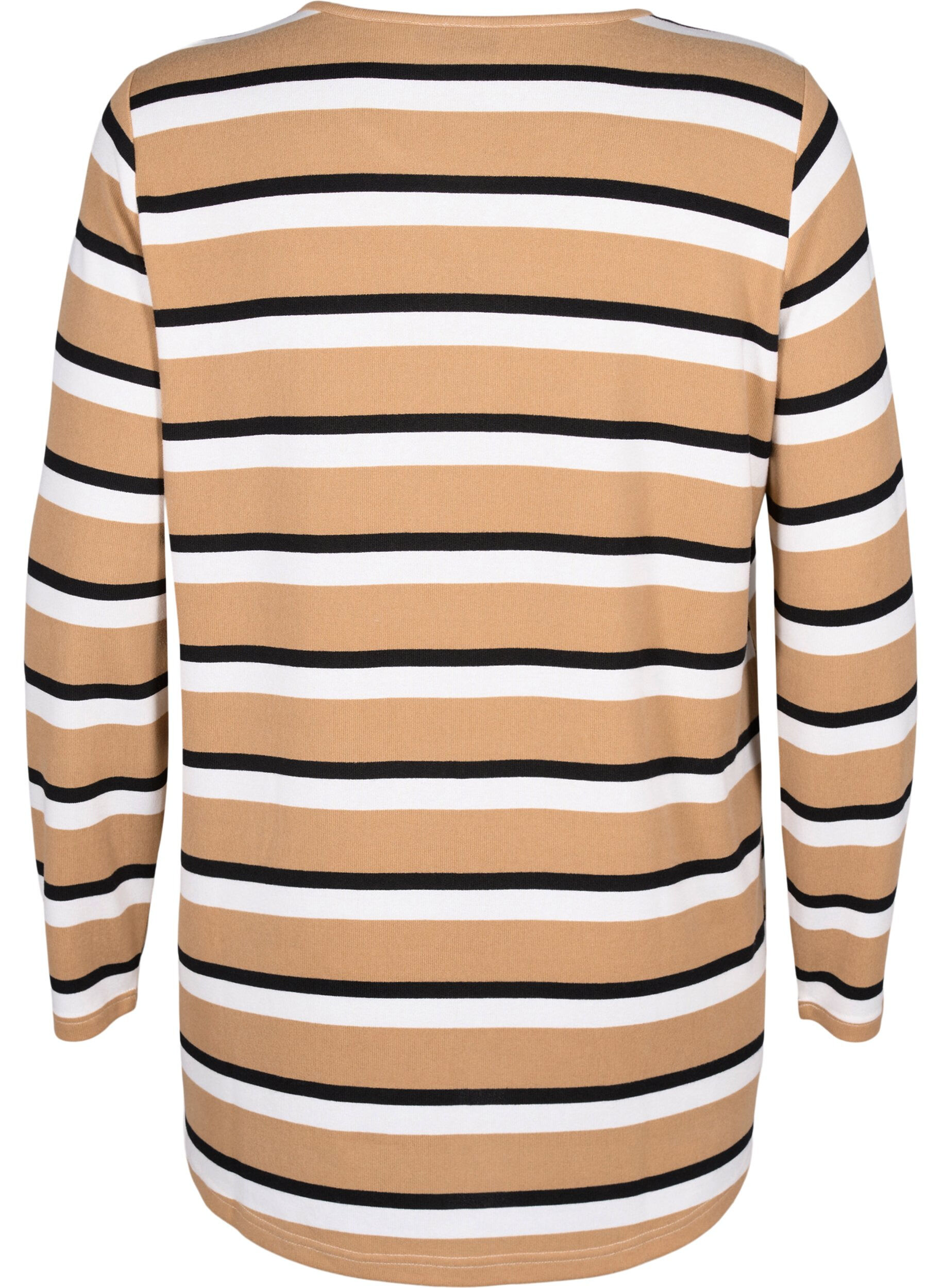 ZizzifashionStriped blouse with long sleeves, Black, Packshot image number 1