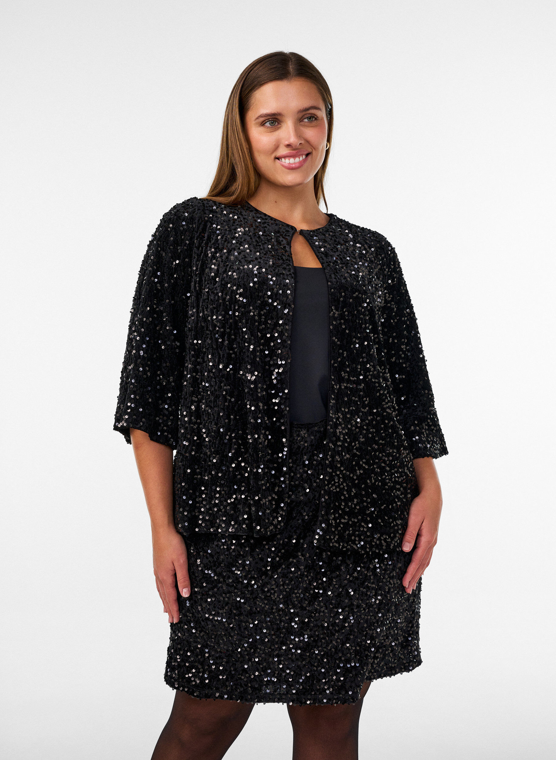 ZizzifashionShort sequin skirt, Black, Model image number 0