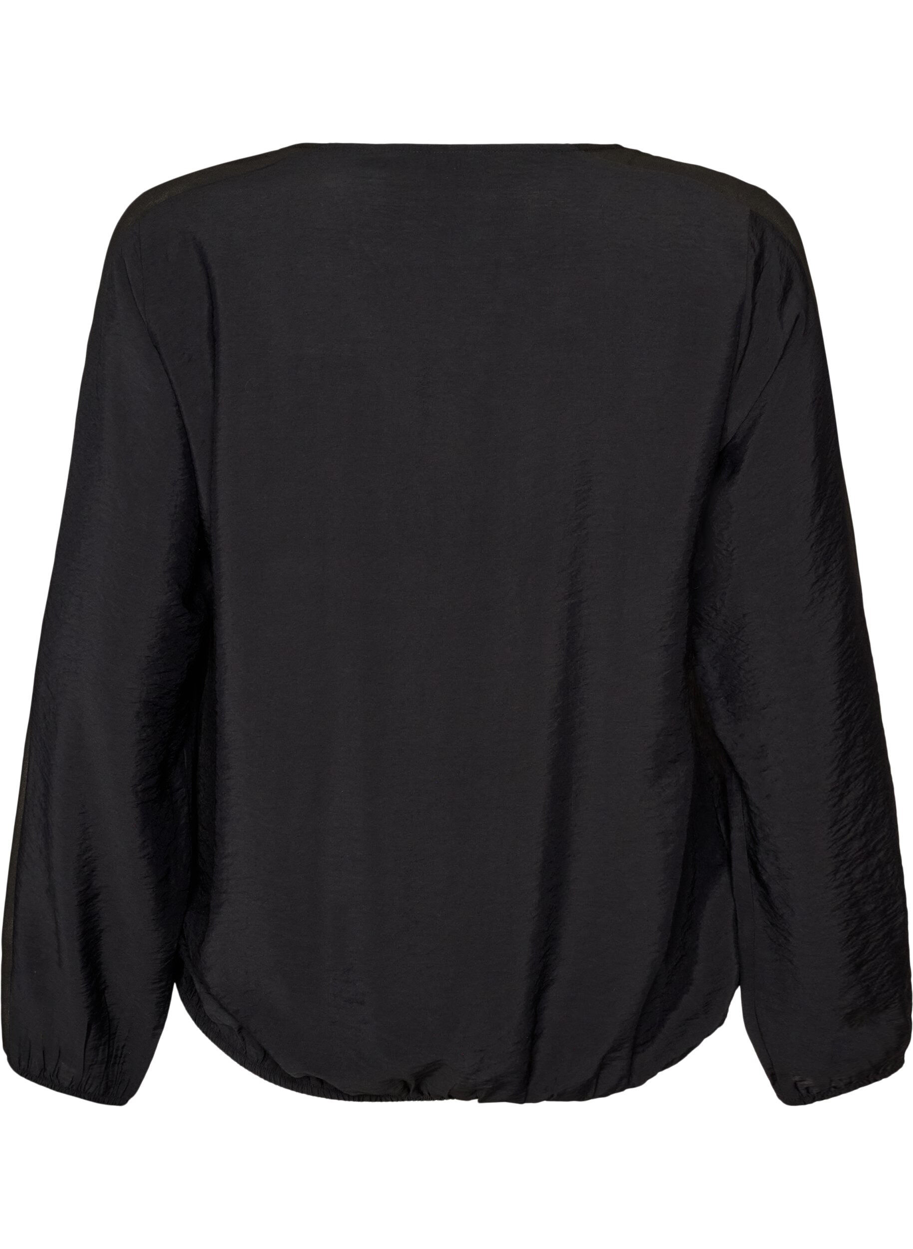 ZizzifashionBlouse with balloon effect and chiffon details, Black, Packshot image number 1