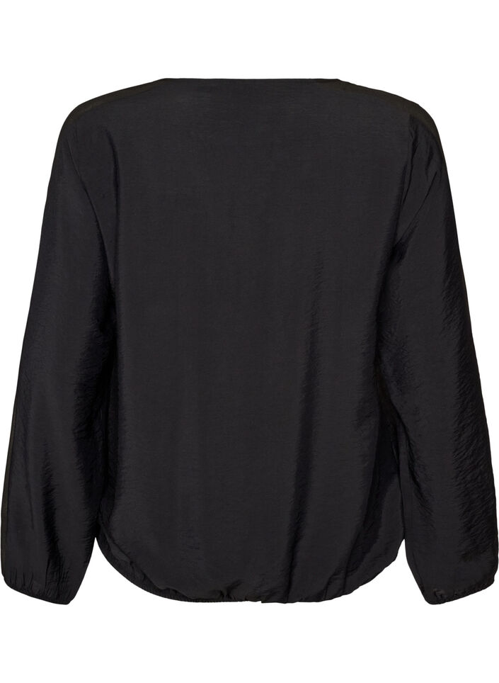 Blouse with balloon effect and chiffon details, Black, Packshot image number 1