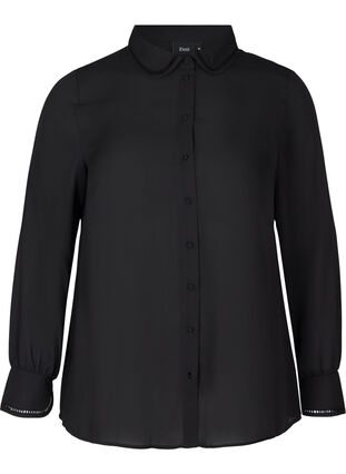 Long-sleeved shirt with feminine details, Black, Packshot image number 0