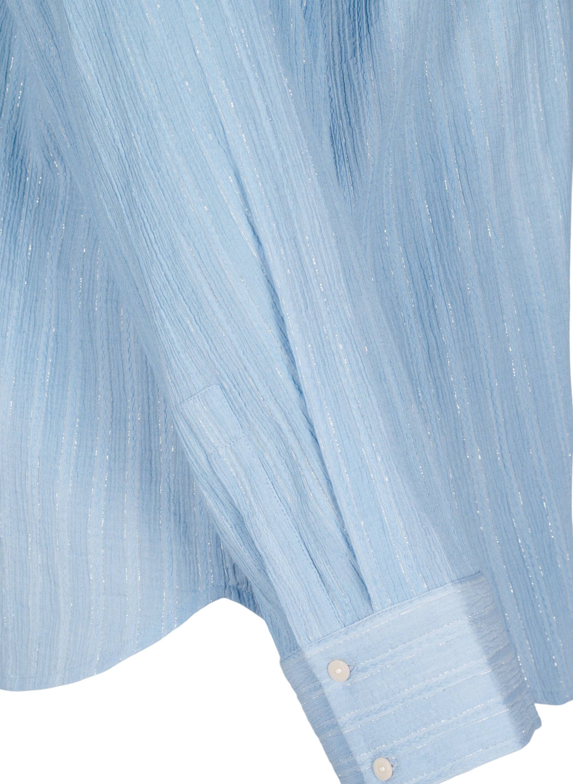 Zizzifashion Loose shirt with striped texture and glitter thread, Light Blue, Packshot image number 3
