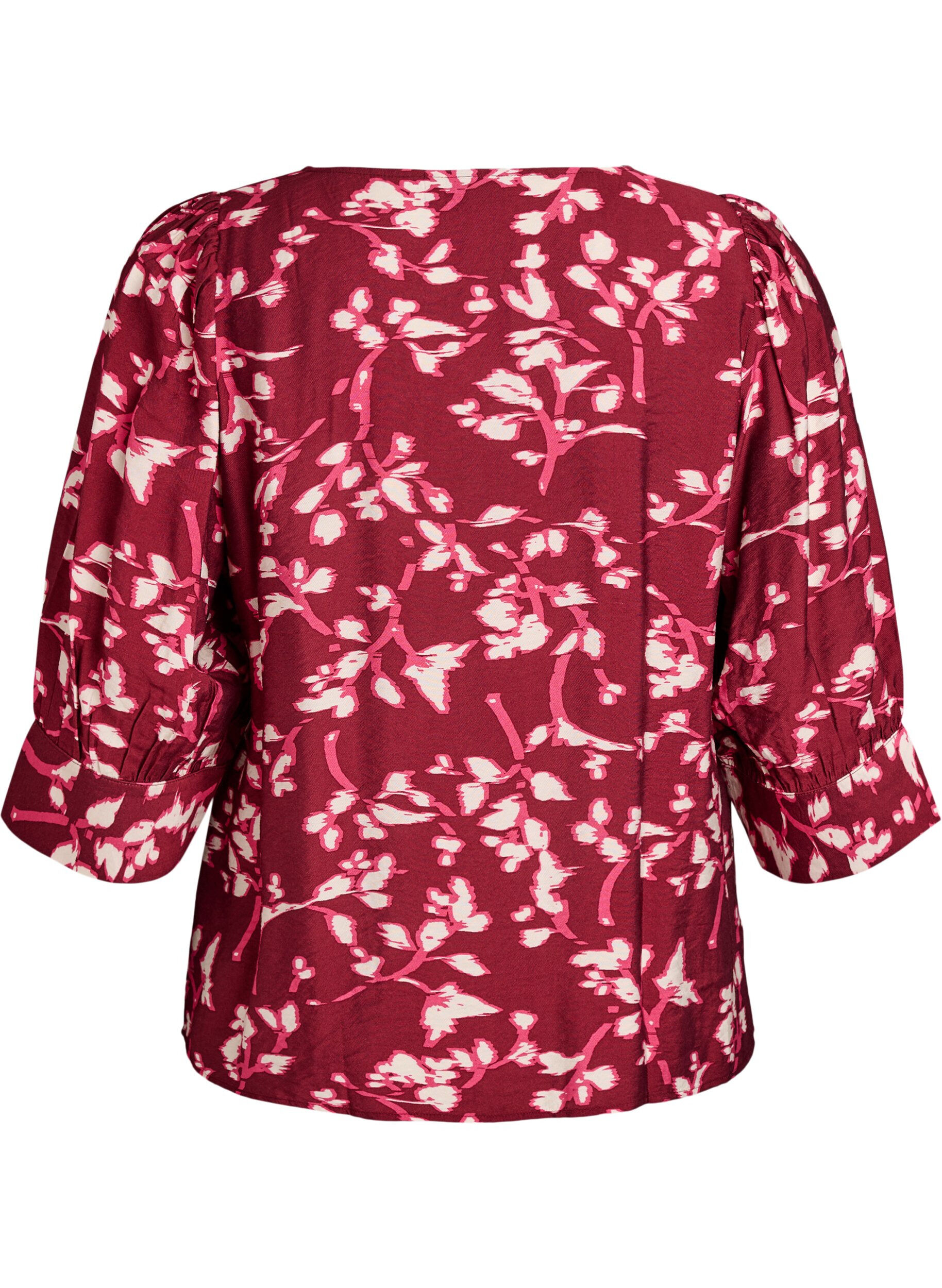 Zizzifashion Blouse with V-neck and 3/4-sleeves, Red, Packshot image number 1